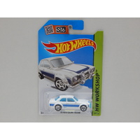 1:64 1970 Ford Escort RS1600 (White with Blue Stripe) - 2014 Hot Wheels Long Card 