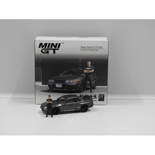 1:64 Nissan Skyline GT-R (R32) (Gunmetal) with Matsuda Figure (Opened, Unsealed)