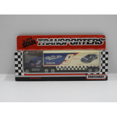 1:97 Mack CH600 Matchbox 1991 Super Star Transporters - Melling Automotive (Bill Elliott) #9