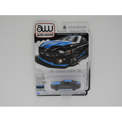 1:64 2015 Ford Mustang GT - Petty's Garage (Black/Petty Blue) "Modern Muscle"