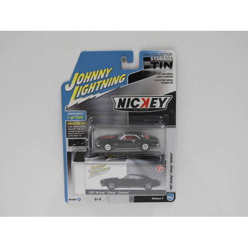 1:64 1967 Nickey Chevy Camaro (Tuxedo Black) - Johnny Lightning "Storage Tin"
