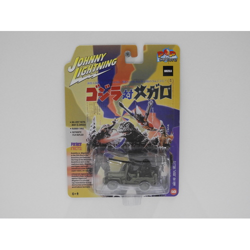 1:64 WWll MB Jeep Willys - Johnny Lightning Pop Culture "Godzilla"