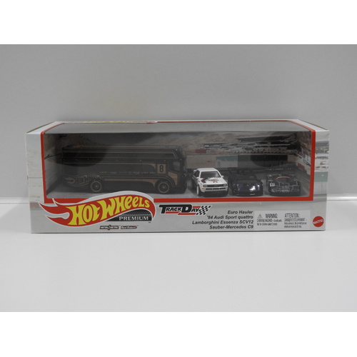1:64 Euro Hauler, 1984 Audi Sport Quattro, Lamborghini Essenza SCV12 & Sauber-Mercedes C9 "Track Day" - Hot Wheels Premium Box Set