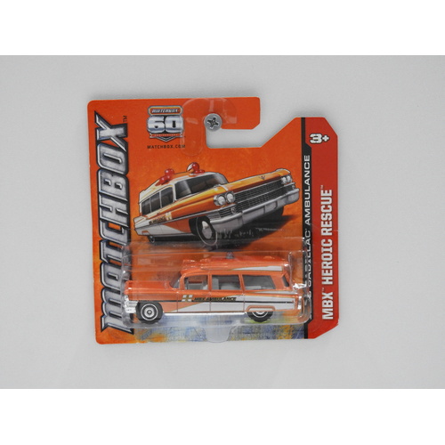 1:64 1963 Cadillac Ambulance (Orange) - Matchbox Short Card