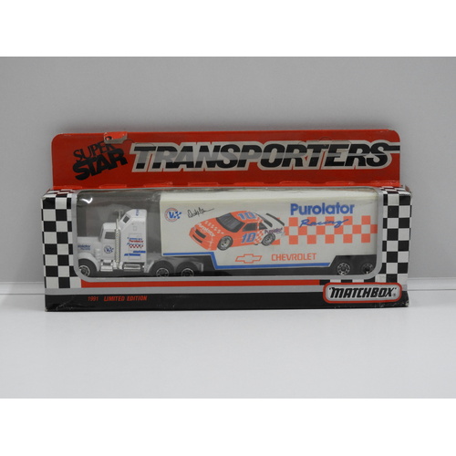 1:100 Kenworth Aerodyne Matchbox 1991 Super Star Transporters - Puralator Racing (Derrike Cope) #10