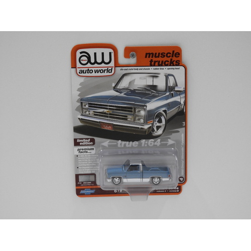 1:64 1985 Chevy Silverado Fleetside (Light Blue/Silver Poly) "Muscle Trucks"